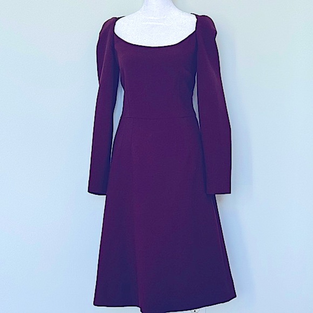 Dolce & Gabbana: Wool Brown Long Sleeve Scoop Neckline A-line Dress